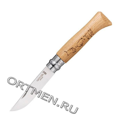 Нож Opinel №8 Animalia, нержавеющая сталь, рукоять дуб, гравировка кабан
